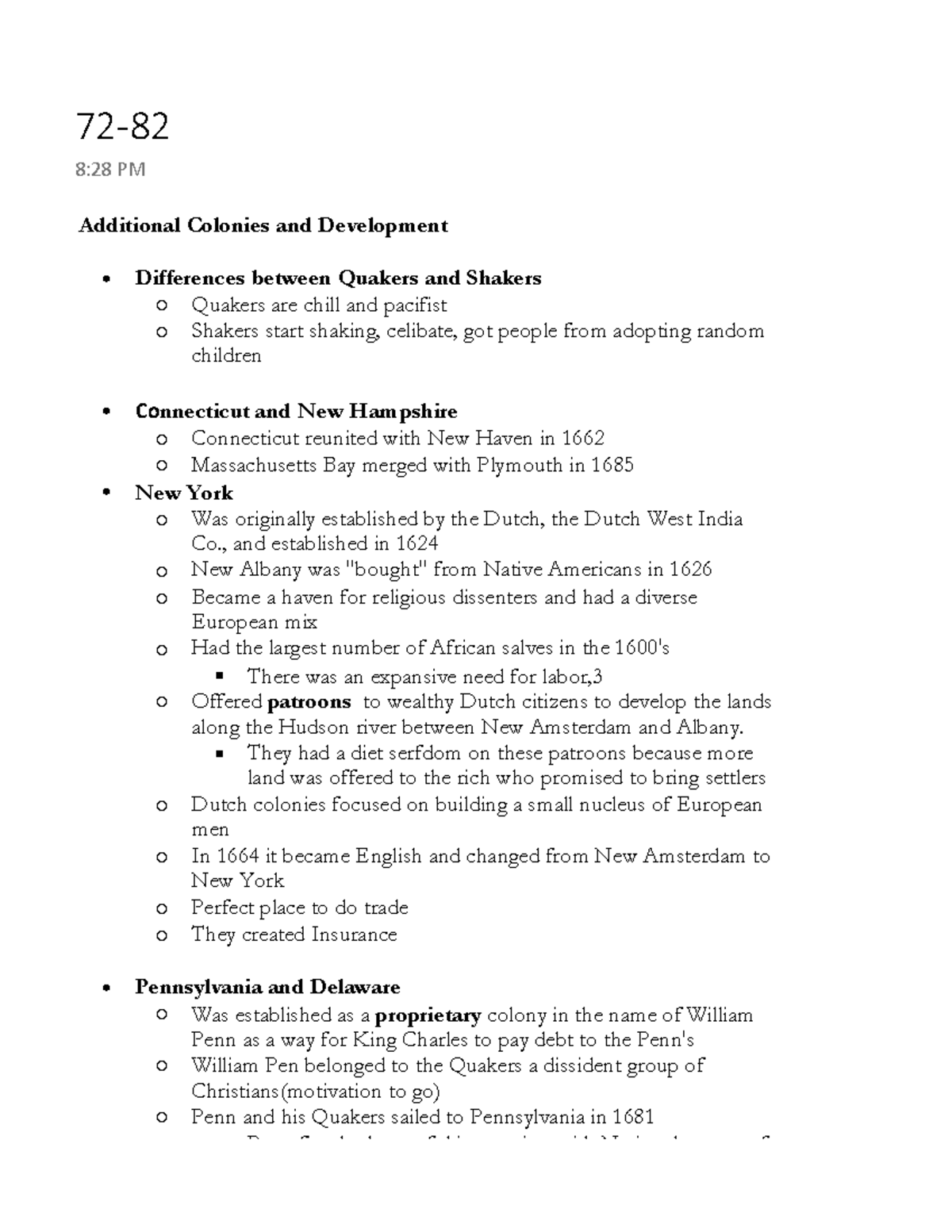 7282 Notes Additional Colonies and Development Differences between Quakers and Shakers ï