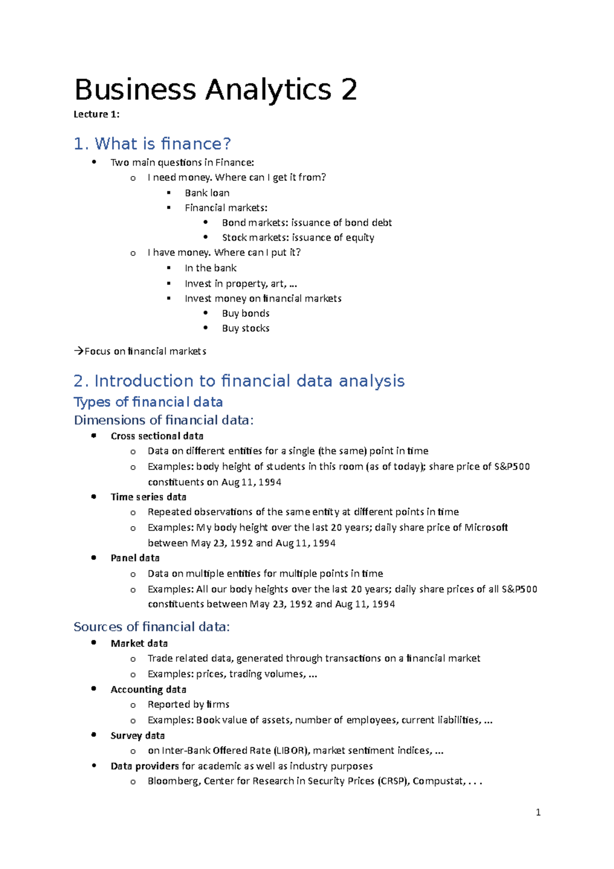 Business analytics 2 summary of all slides - Business Analytics 2 ...