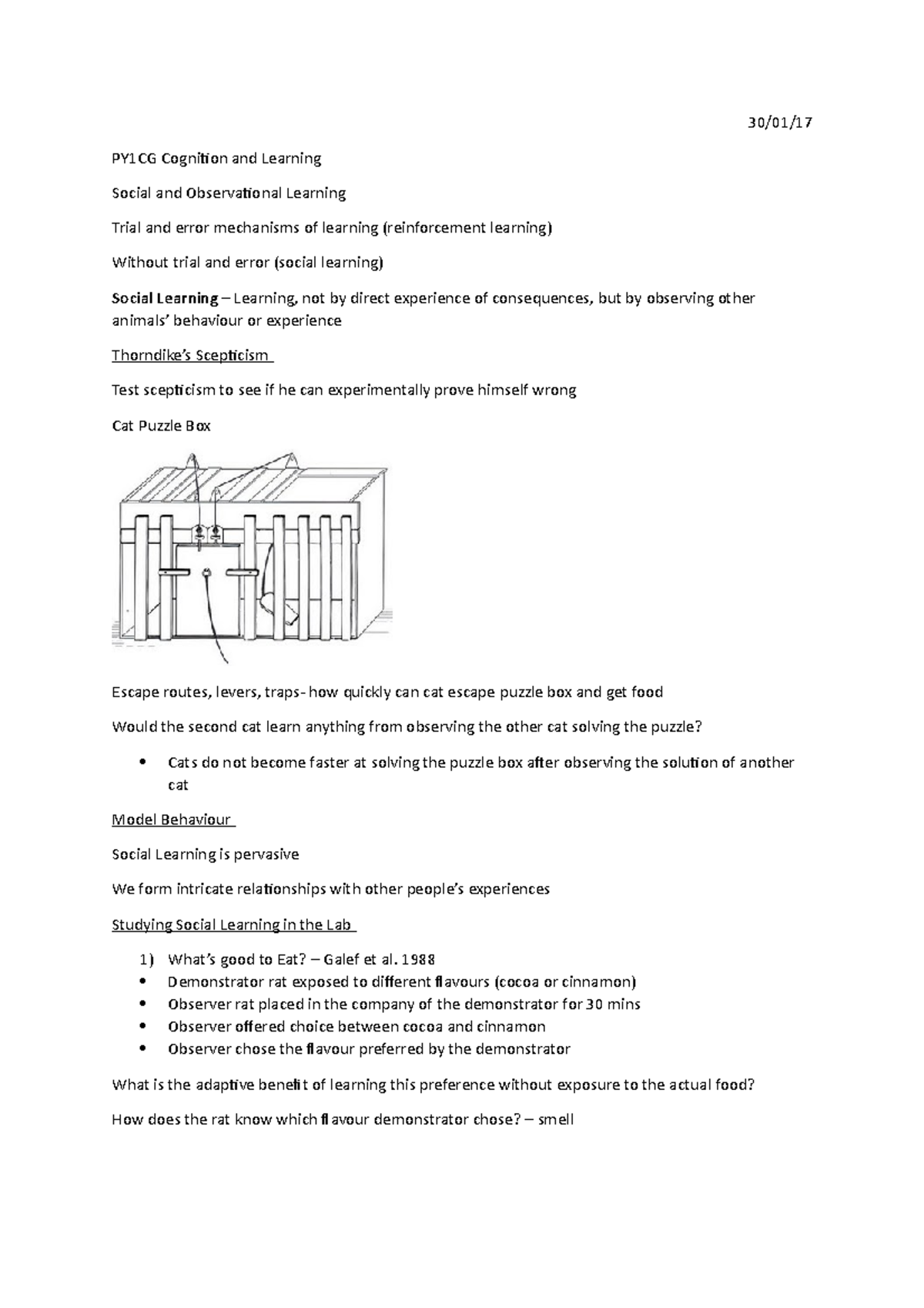 Lecture 4 Social And Observational Learning 30 01 PY1CG Cognition