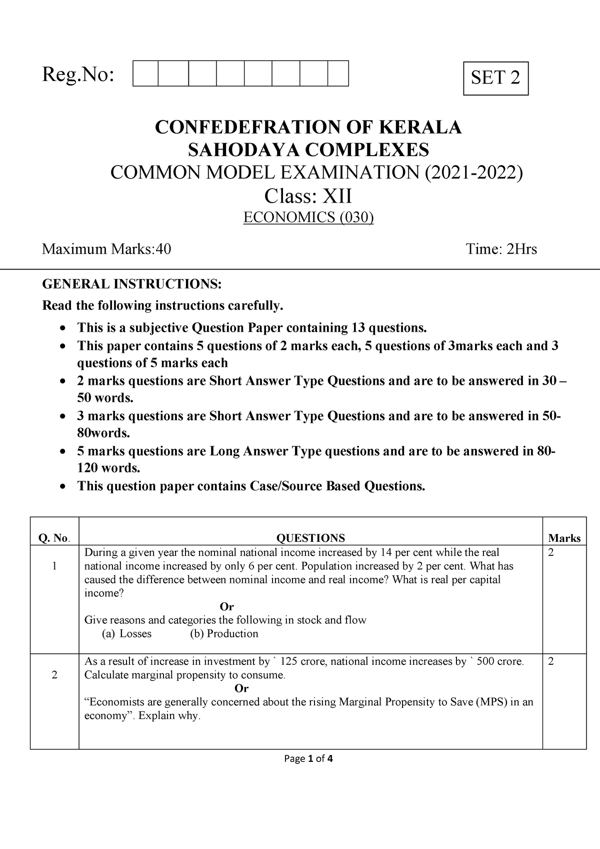 Economics SET II QP - Blll - Reg: CONFEDEFRATION OF KERALA SAHODAYA ...