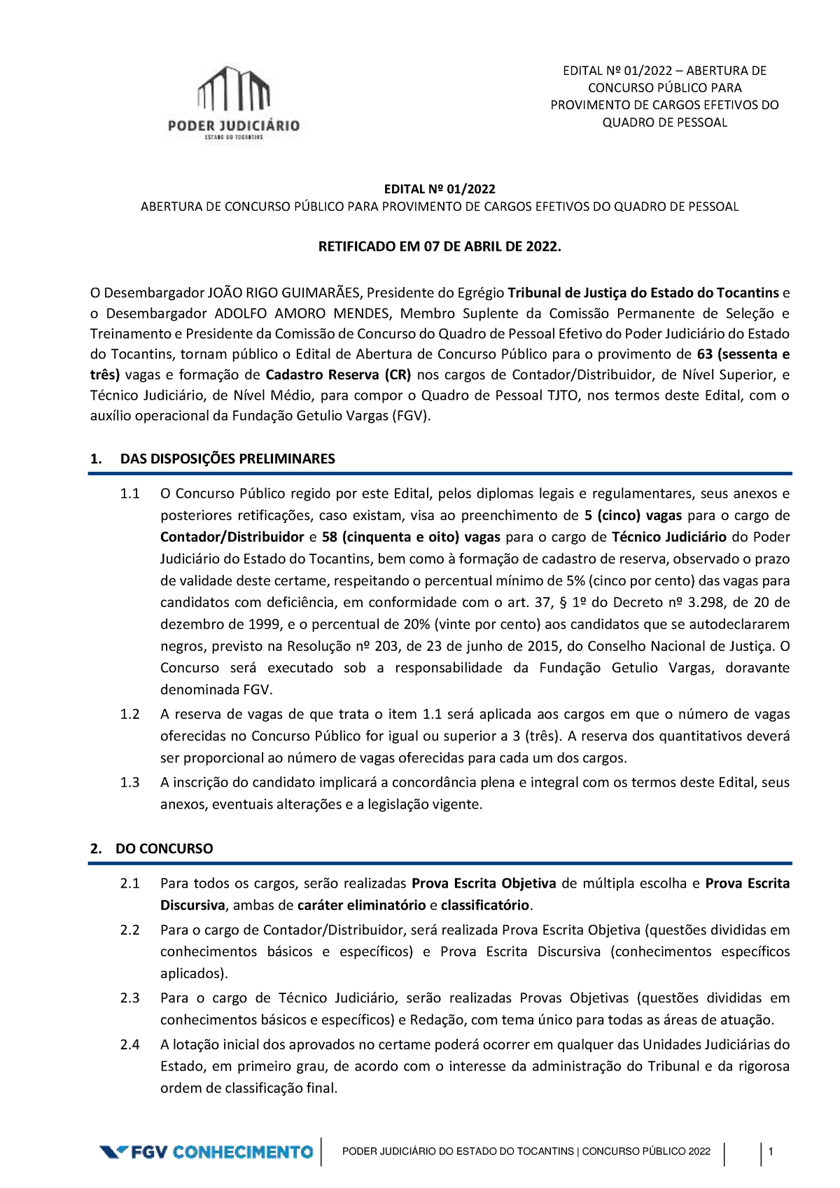 Tjto Edital De Abertura Retificado Em CONCURSO PBLICO PARA PROVIMENTO DE