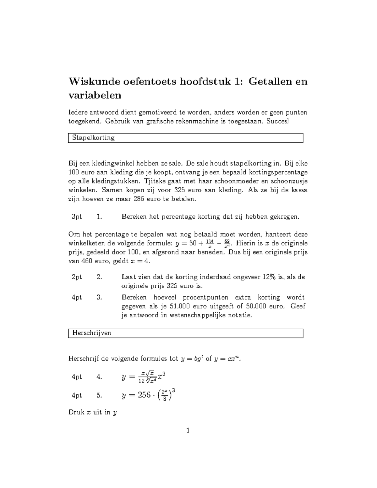 Oefentoets Wiskunde B 2024 - Wiskunde Oefentoets Hoofdstuk 1: Getallen ...