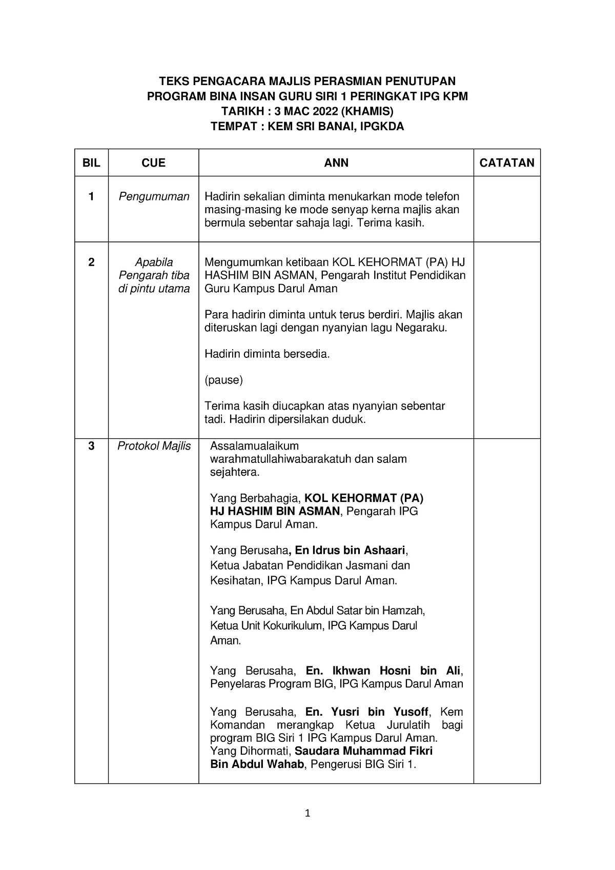 TEKS Pengacara Majlis Perasmian Penutupan - TEKS PENGACARA MAJLIS ...