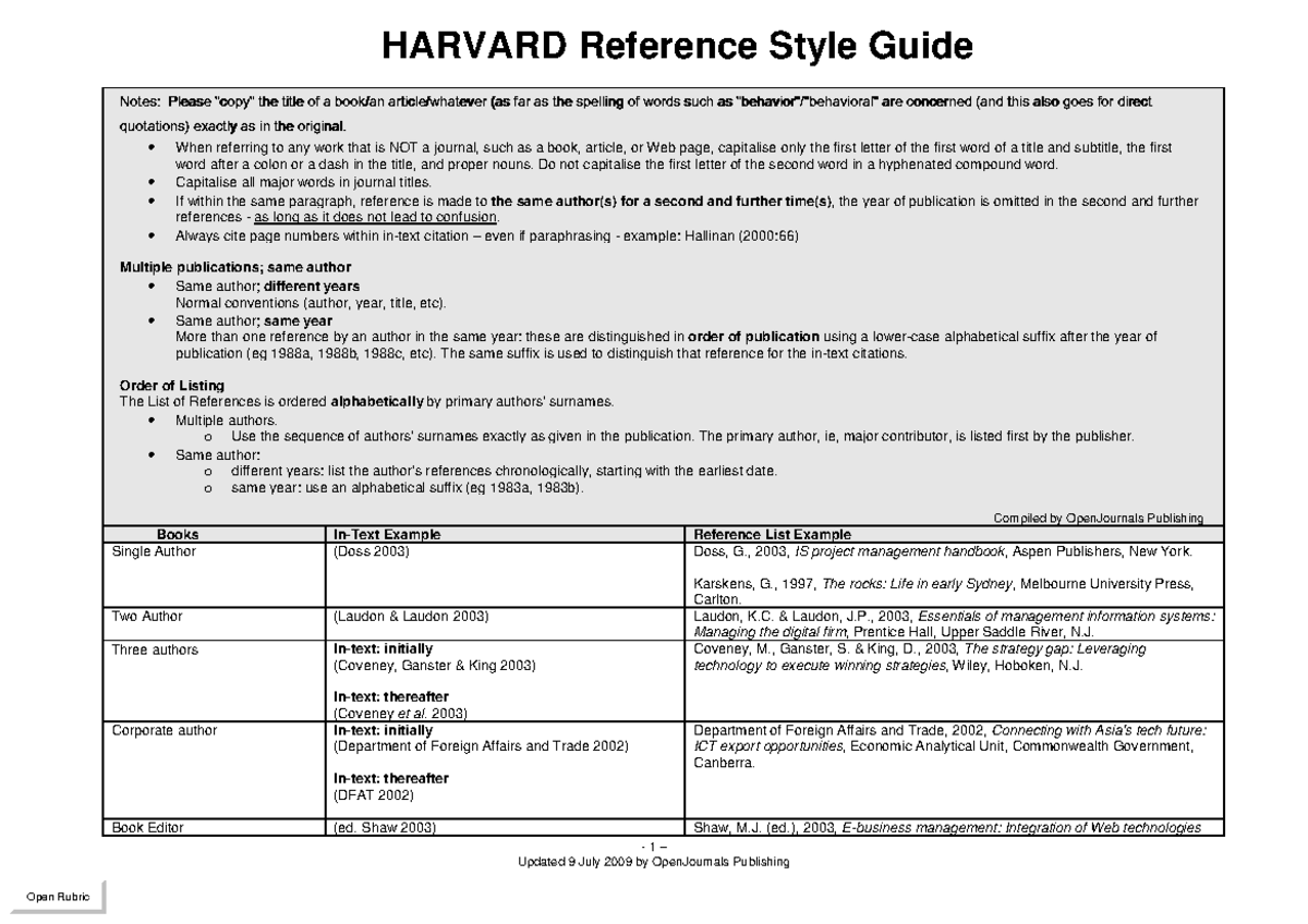 Harvard Reference guide - 1 – Updated 9 July 2009 by OpenJournals ...