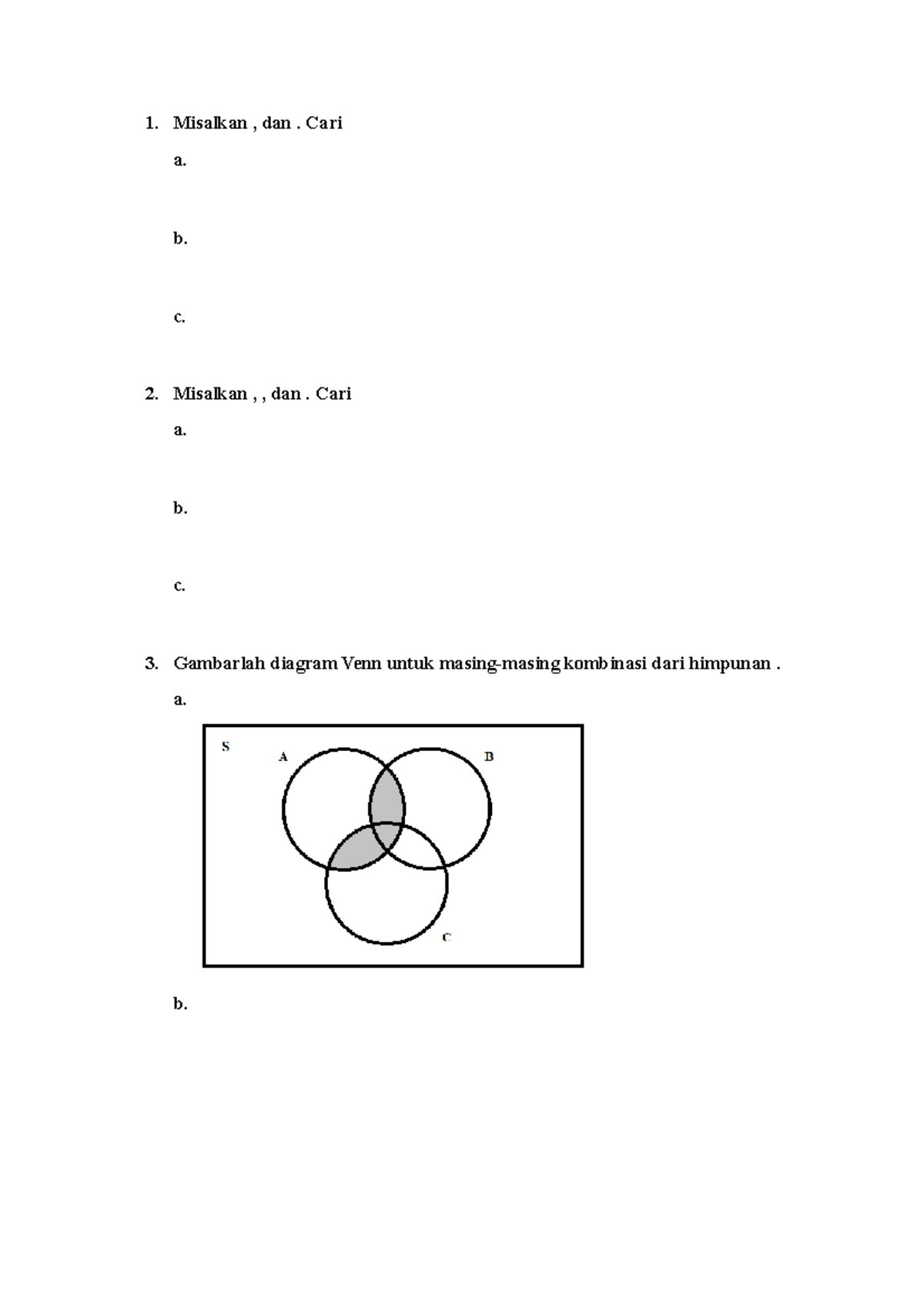 Set Operations Exercise - Mathematical Logic - Misalkan , Dan. Cari A ...