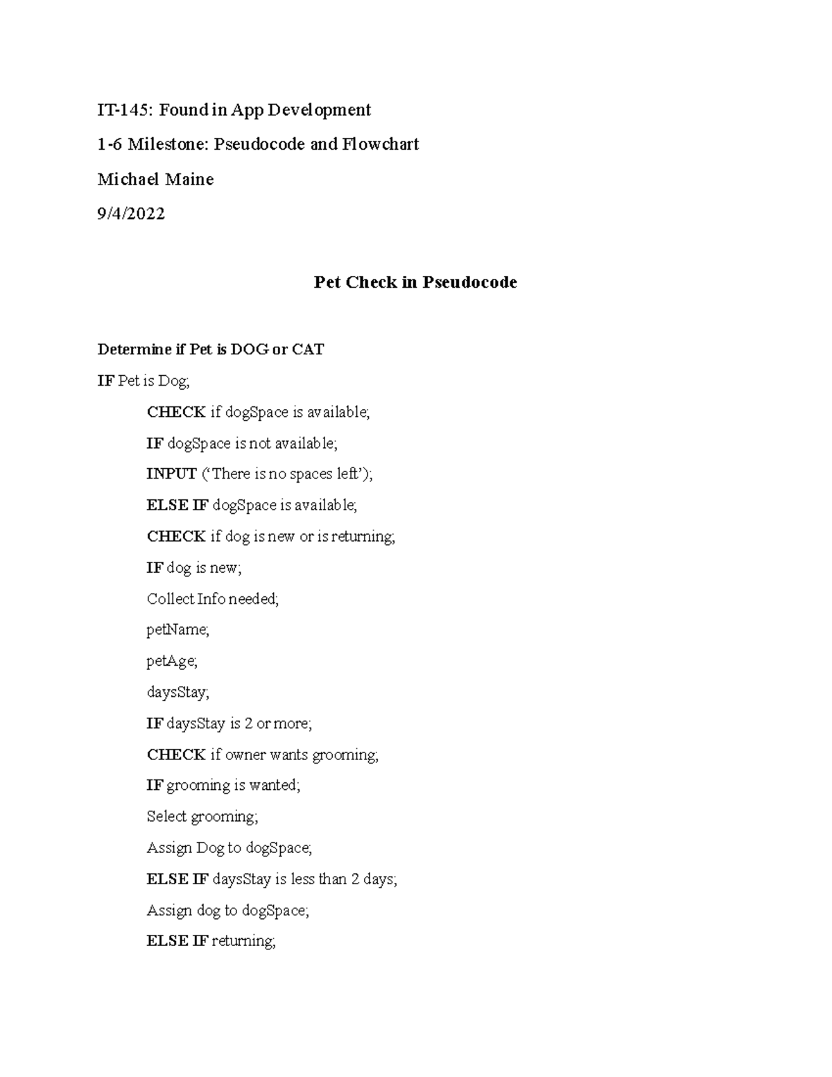 IT 145 1-6 Pseudocode and Flowchart - IT-145: Found in App Development ...