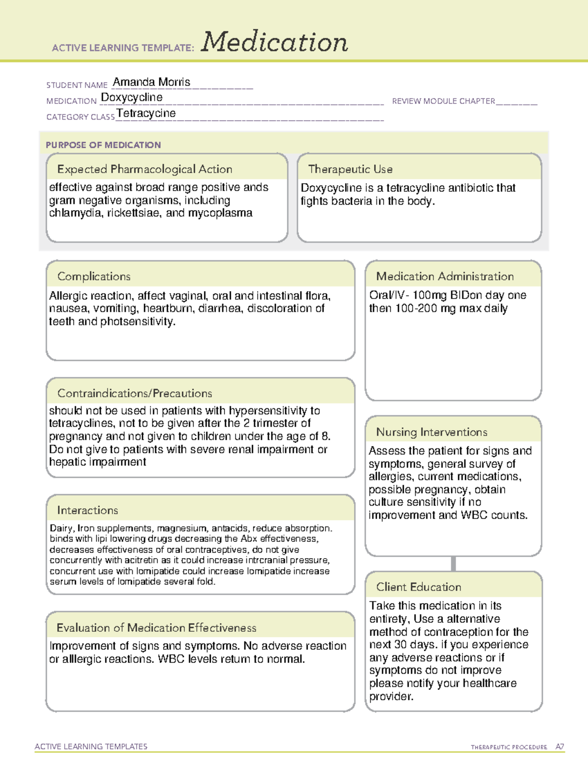 Doxycycline Template (week 5) - ACTIVE LEARNING TEMPLATES TherapeuTic ...