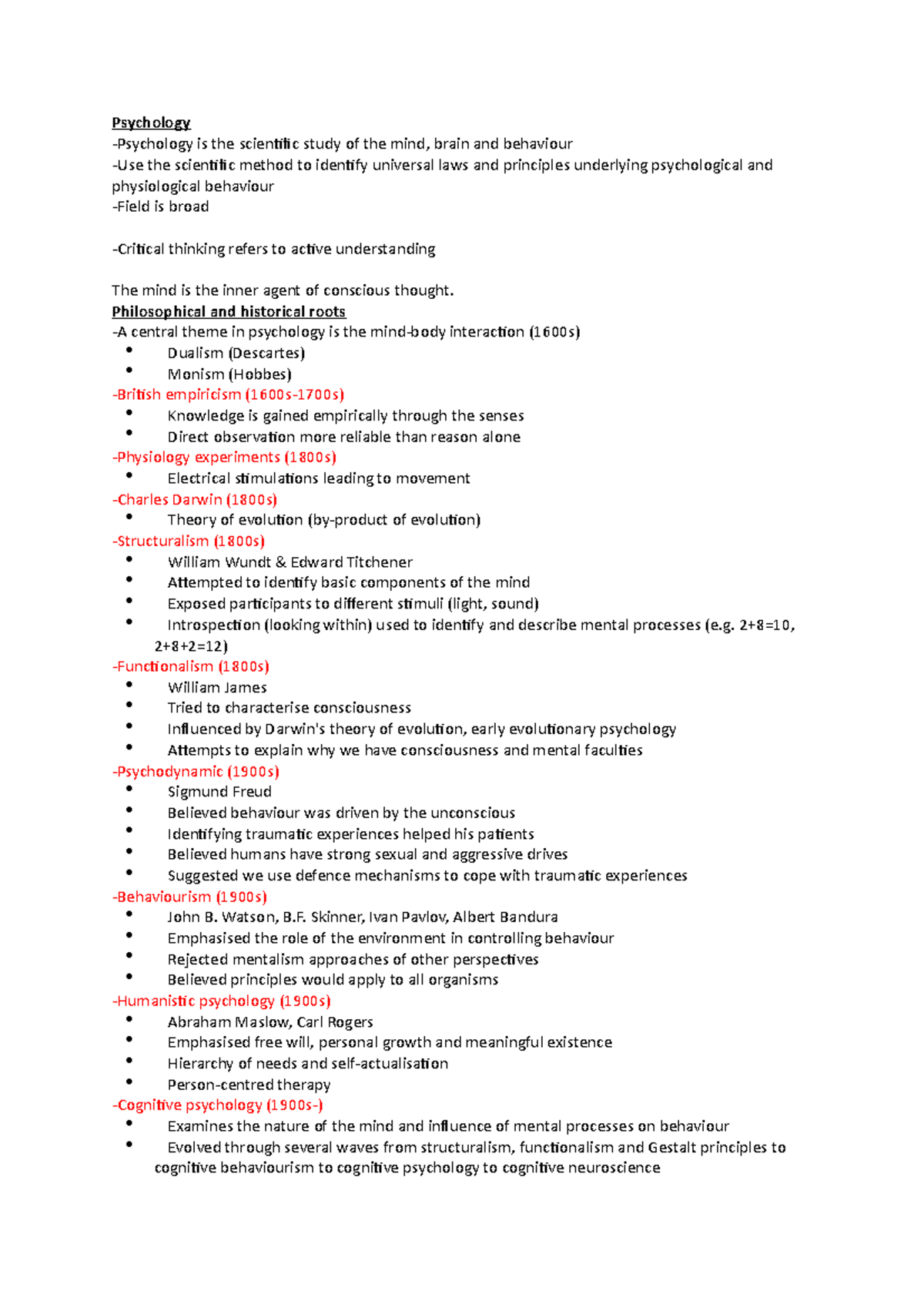 Psychology A - Fundamentals of Human Behaviour (Week 1 Lecture Notes ...