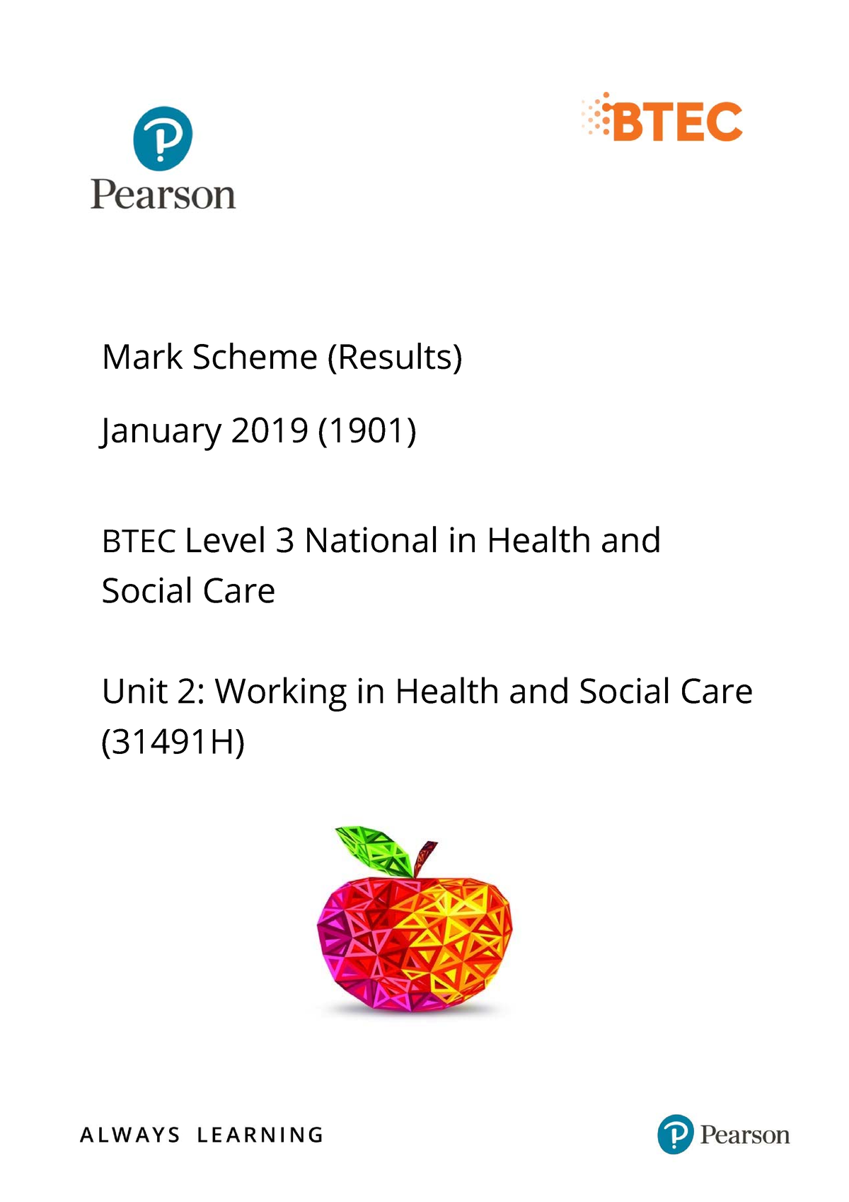 Jan 2019 Unit 2 Answers - Mark Scheme (Results) January 2019 (1901 ...