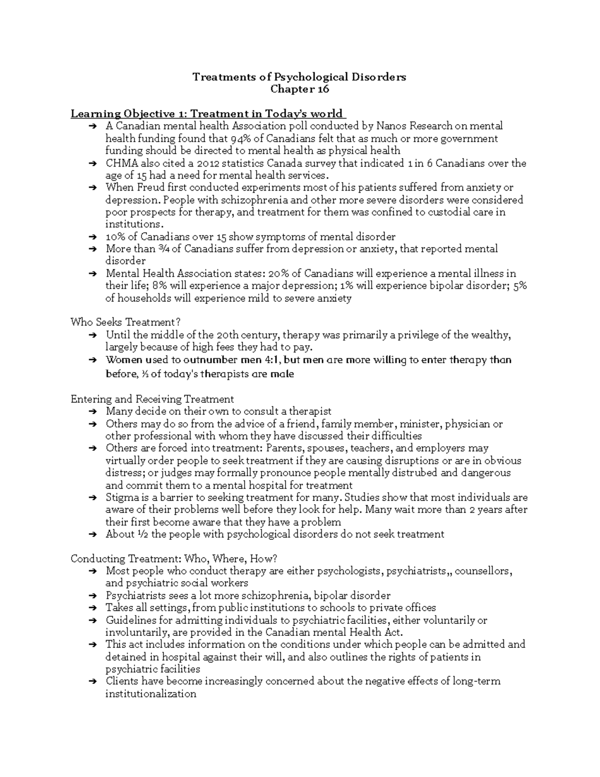 CHAP 16 - Notes - Treatments of Psychological Disorders Chapter 16 ...