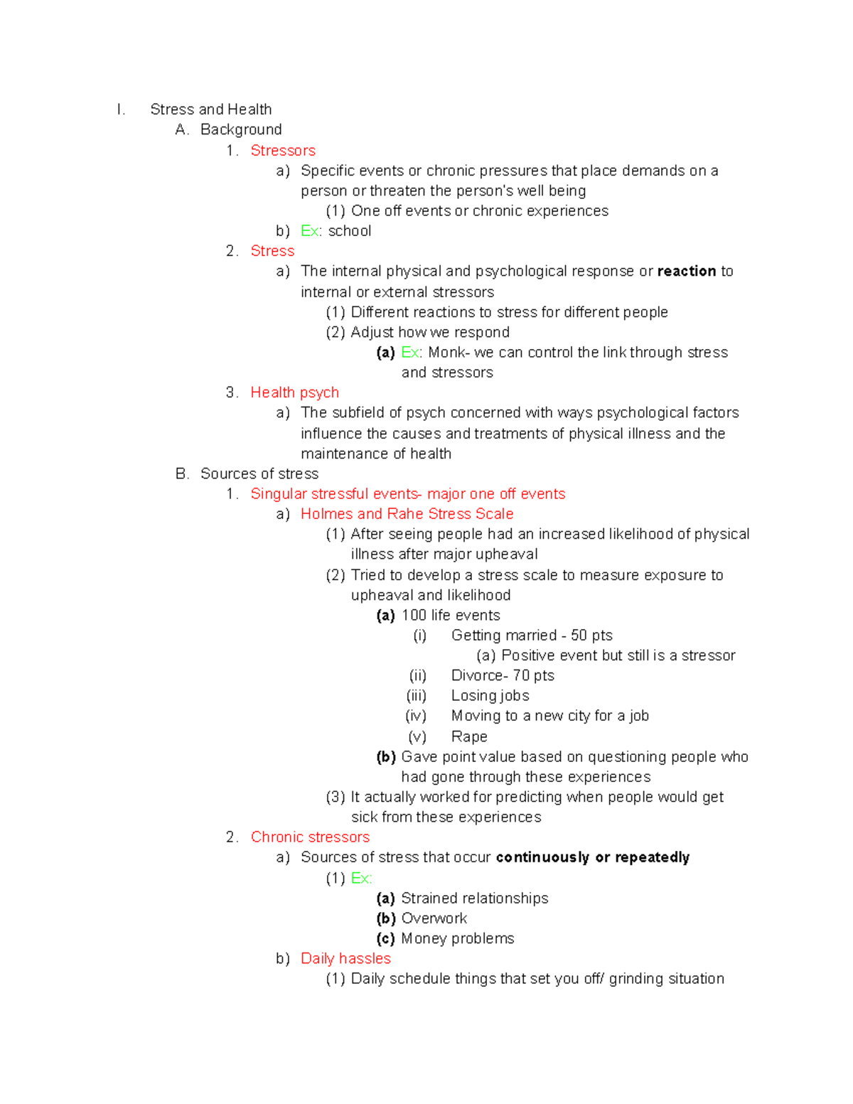 Chapter 14-exam 4 - I. Stress And Health A. Background 1. Stressors A ...