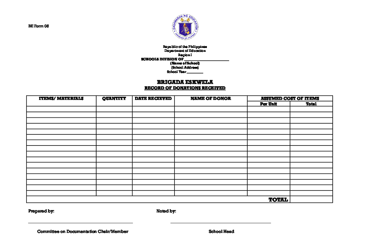 BE-Form-5- Record-OF- Donations- Received.doc - Google Docs - BE Form ...