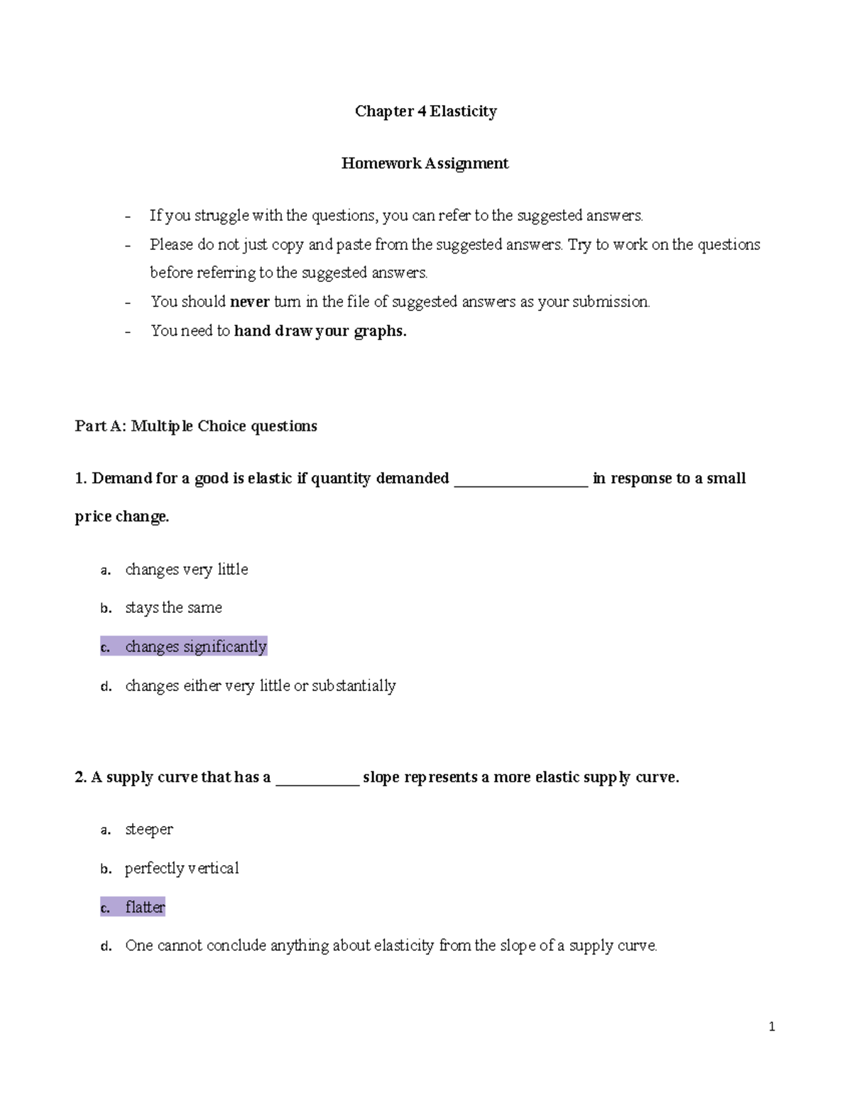 Ch. 4 Homework Assignment - Chapter 4 Elasticity Homework Assignment ...