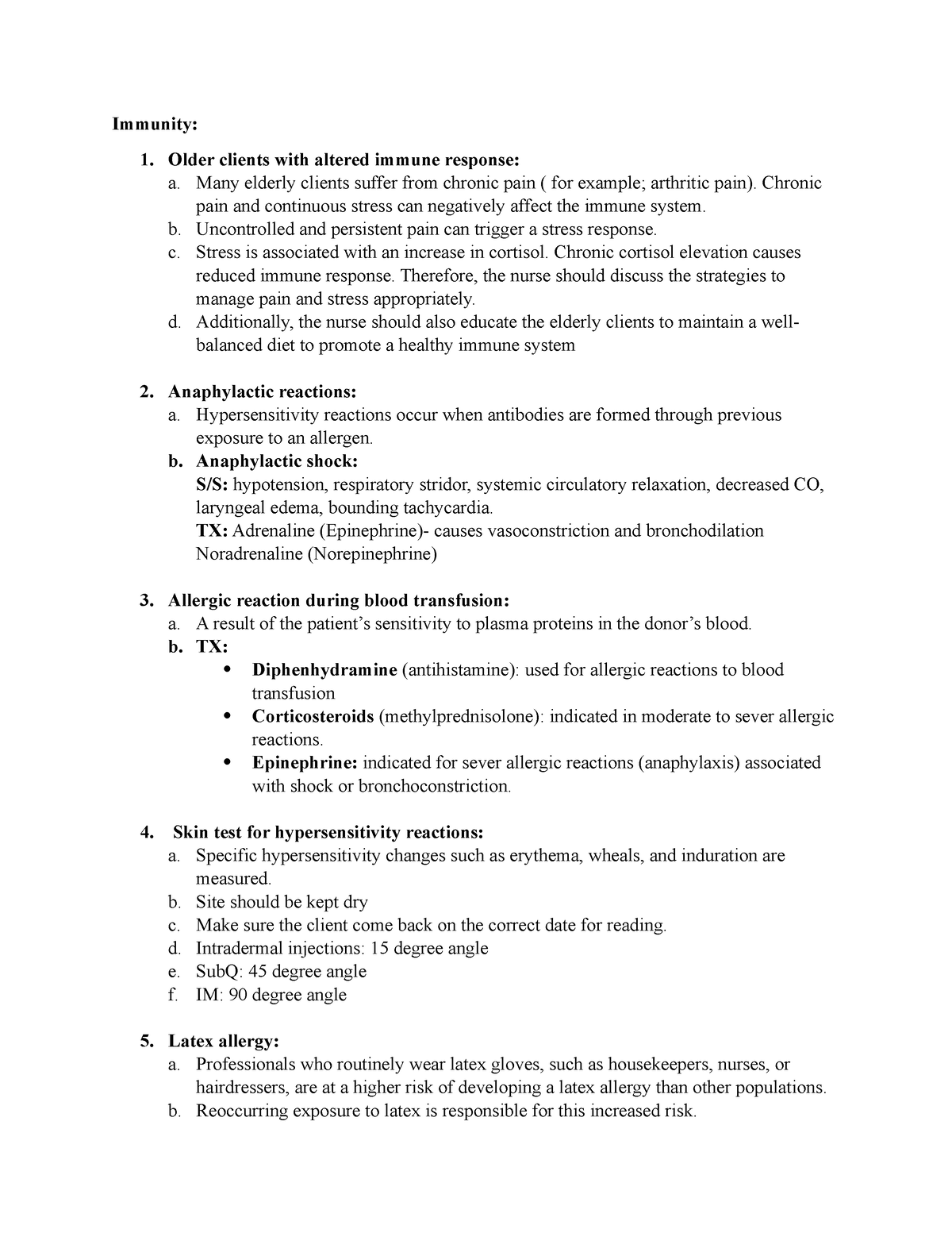 Immunity - NCLEX prep notes - Immunity: 1. Older clients with altered ...