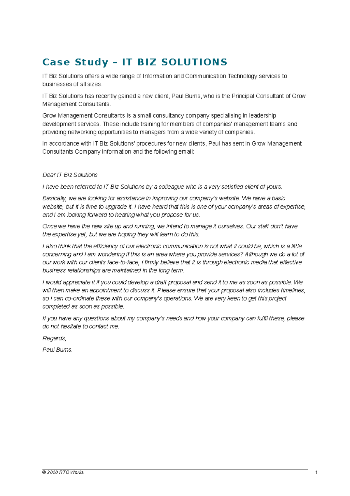 6. Ictict 608 Simulation Pack (Case Study) Case Study IT BIZ