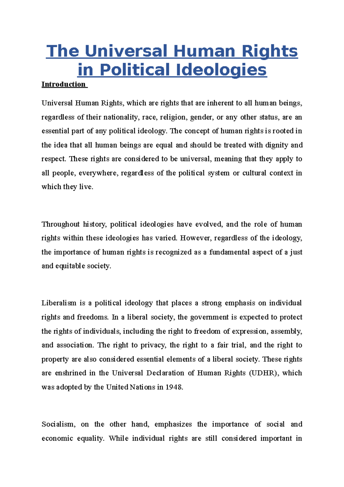 The Universal Human Rights in Political Ideologies - The Universal ...