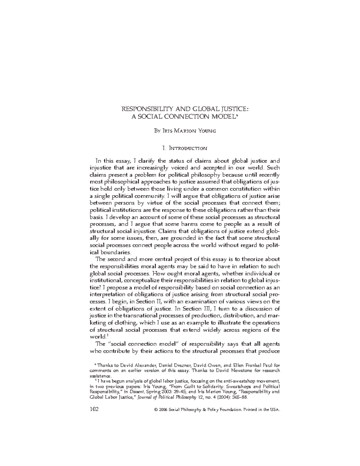 2006 Paper of Young - RESPONSIBILITY AND GLOBAL JUSTICE: A SOCIAL ...