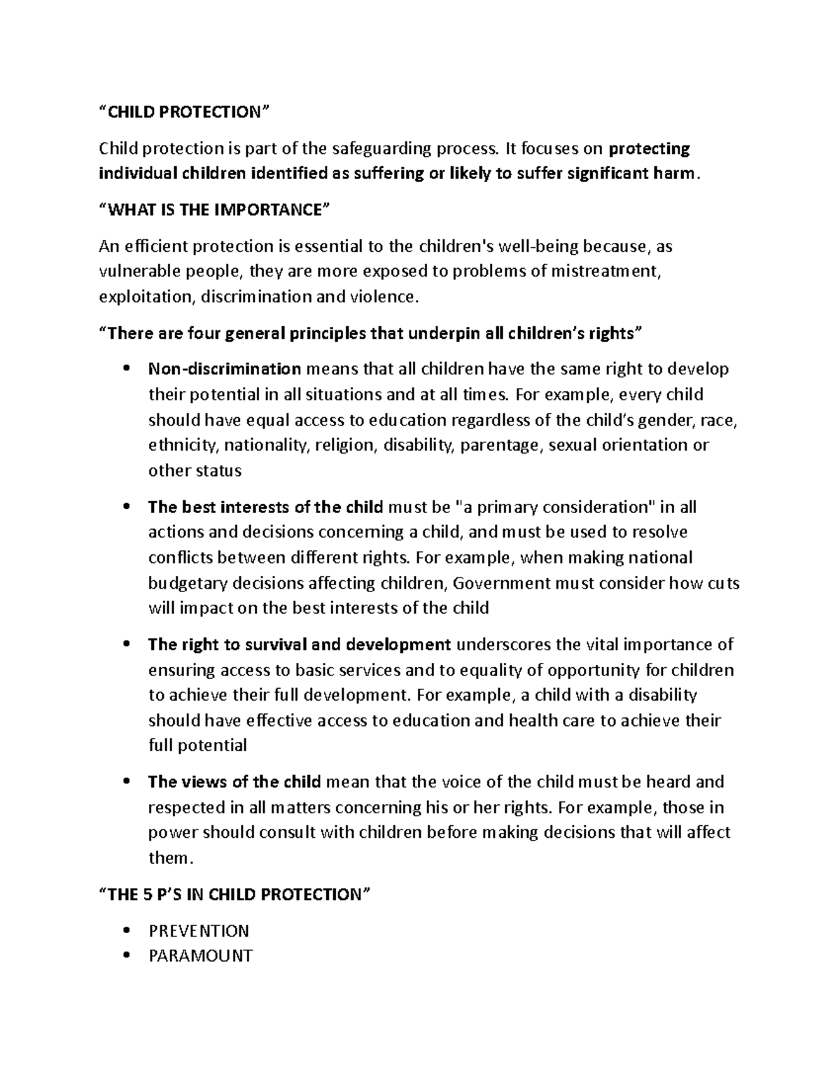 Child Protection - “CHILD PROTECTION” Child protection is part of the ...