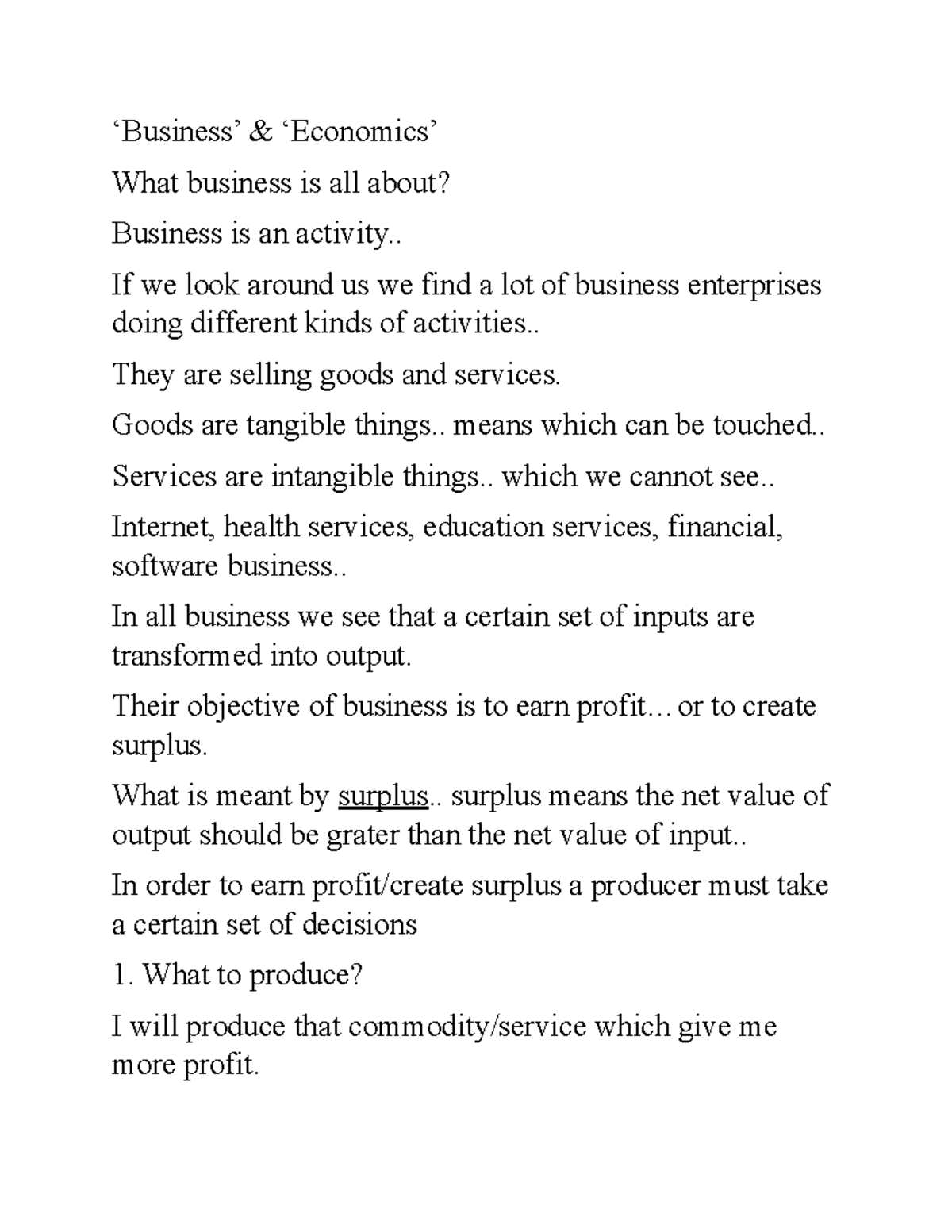 Lecture-1 - Lecture notes 11 - ‘Business’ & ‘Economics’ What business ...