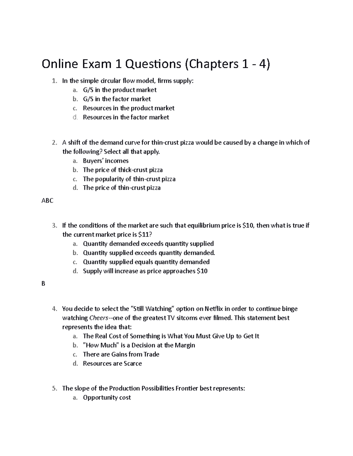 Online Exam 1 Questions - Online Exam 1 Questions (Chapters 1 - 4) In ...