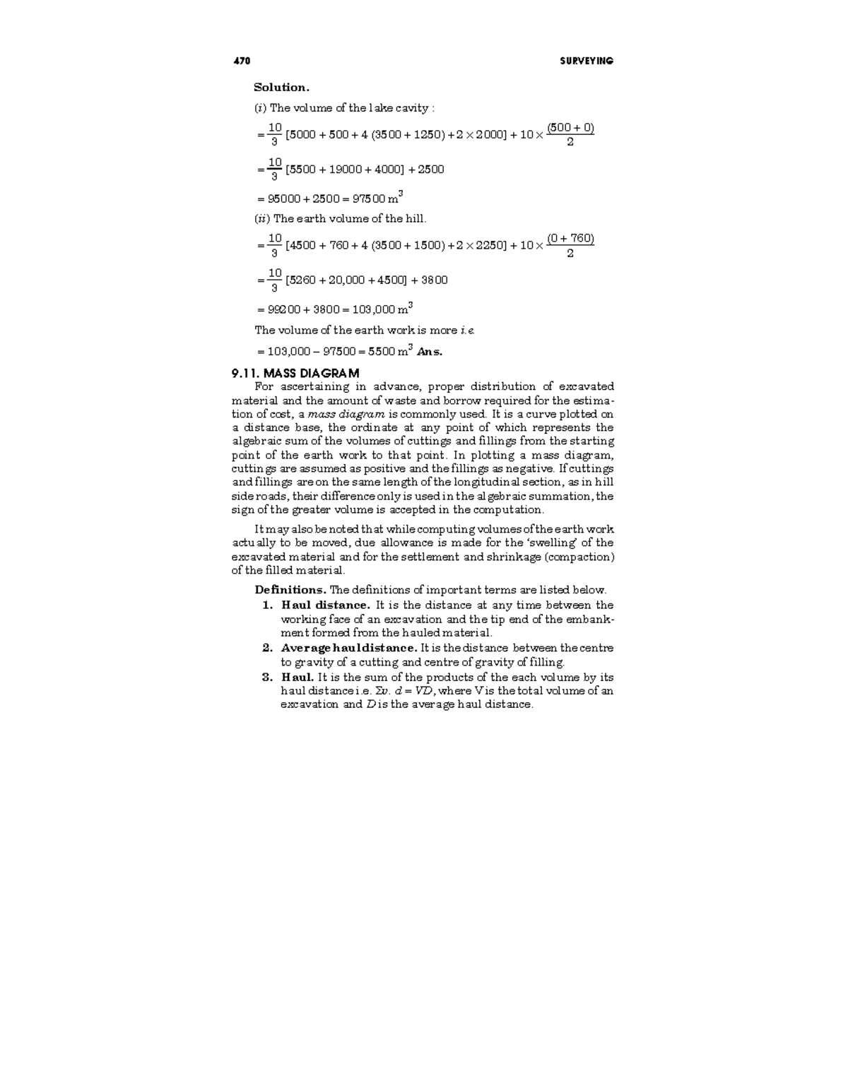 Survey 3 MASS HAUL Diagram - Solution. (i) The volume of the lake ...