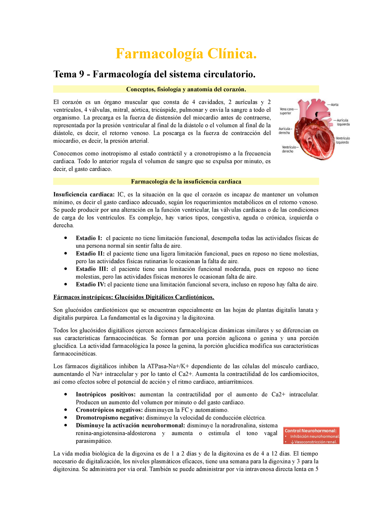 Resumo DE Farmacologia Cardiaca - RESUMO DE Pode ser de dois tipos: 1)  derivada de um problema que - Studocu