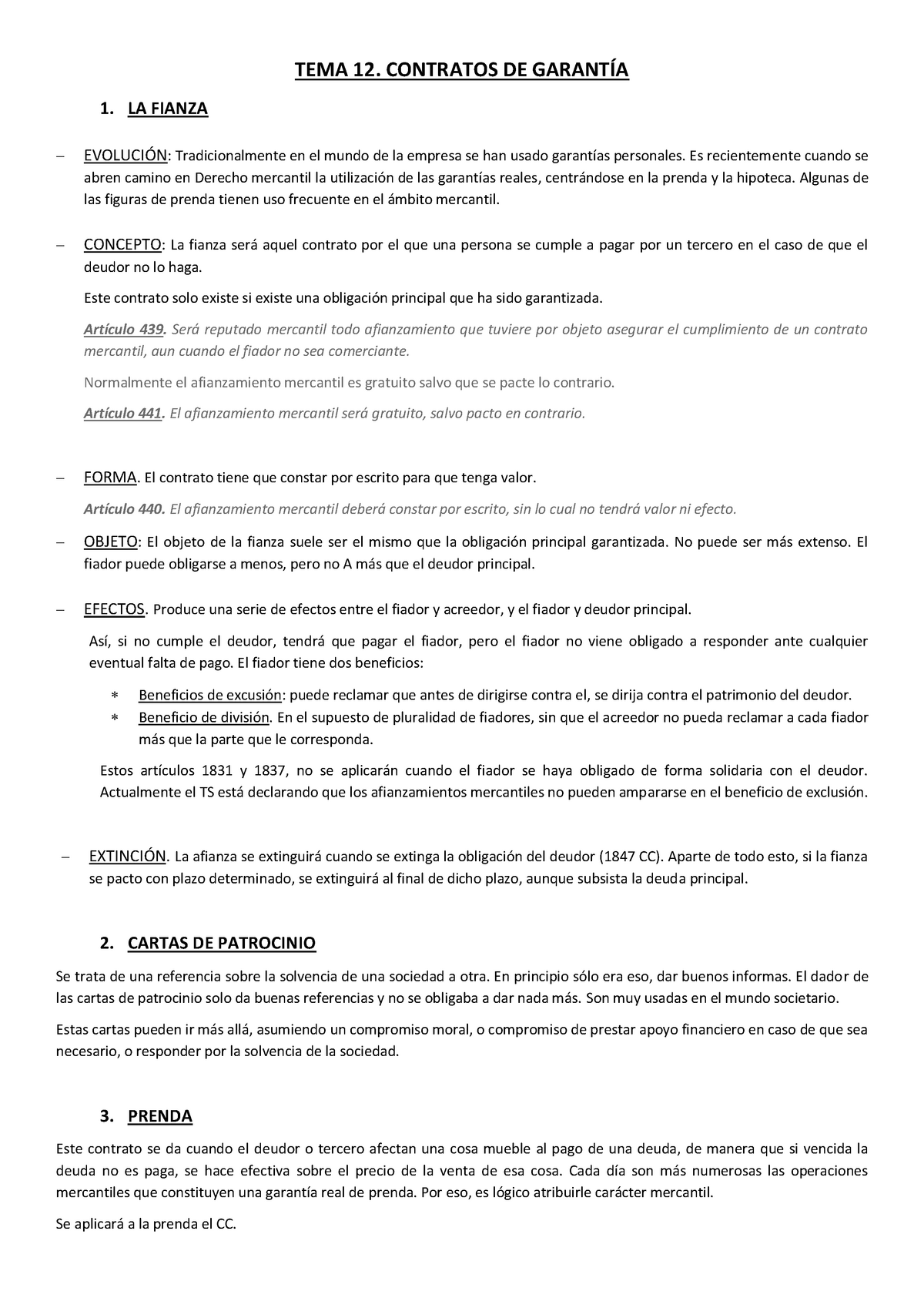 Tema 10. Contratos de garantía Derecho Mercantil II