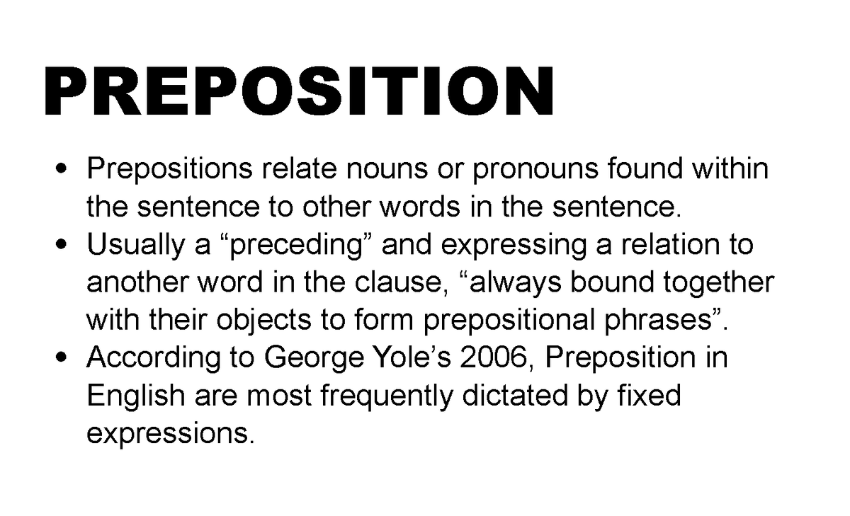 Preposition Usually A preceding And Expressing A Relation To 