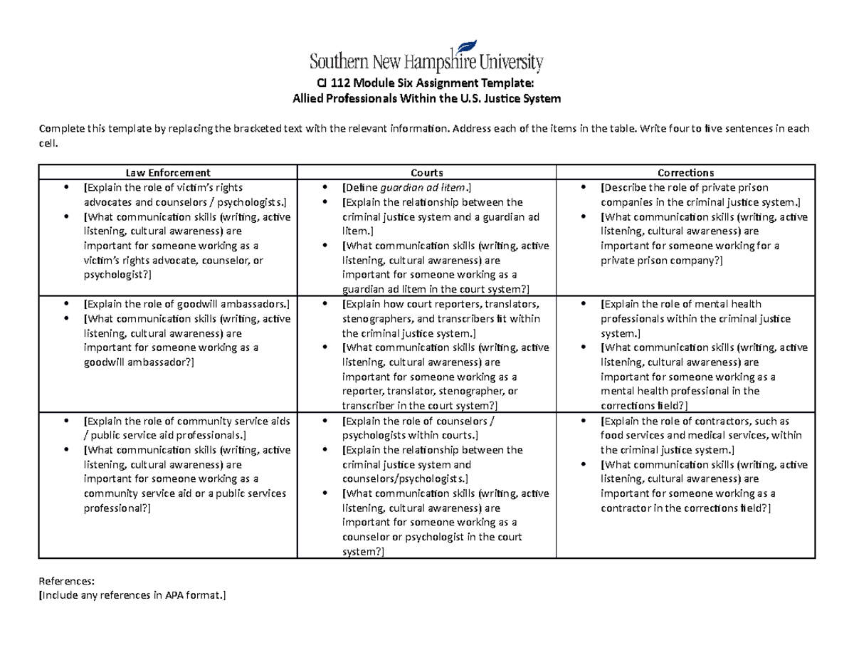 CJ 112 Allied Professionals - CJ 112 Module Six Assignment Template ...