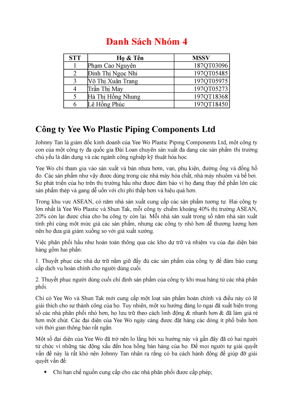 case study chapter 4 yee wo plastic piping components ltd