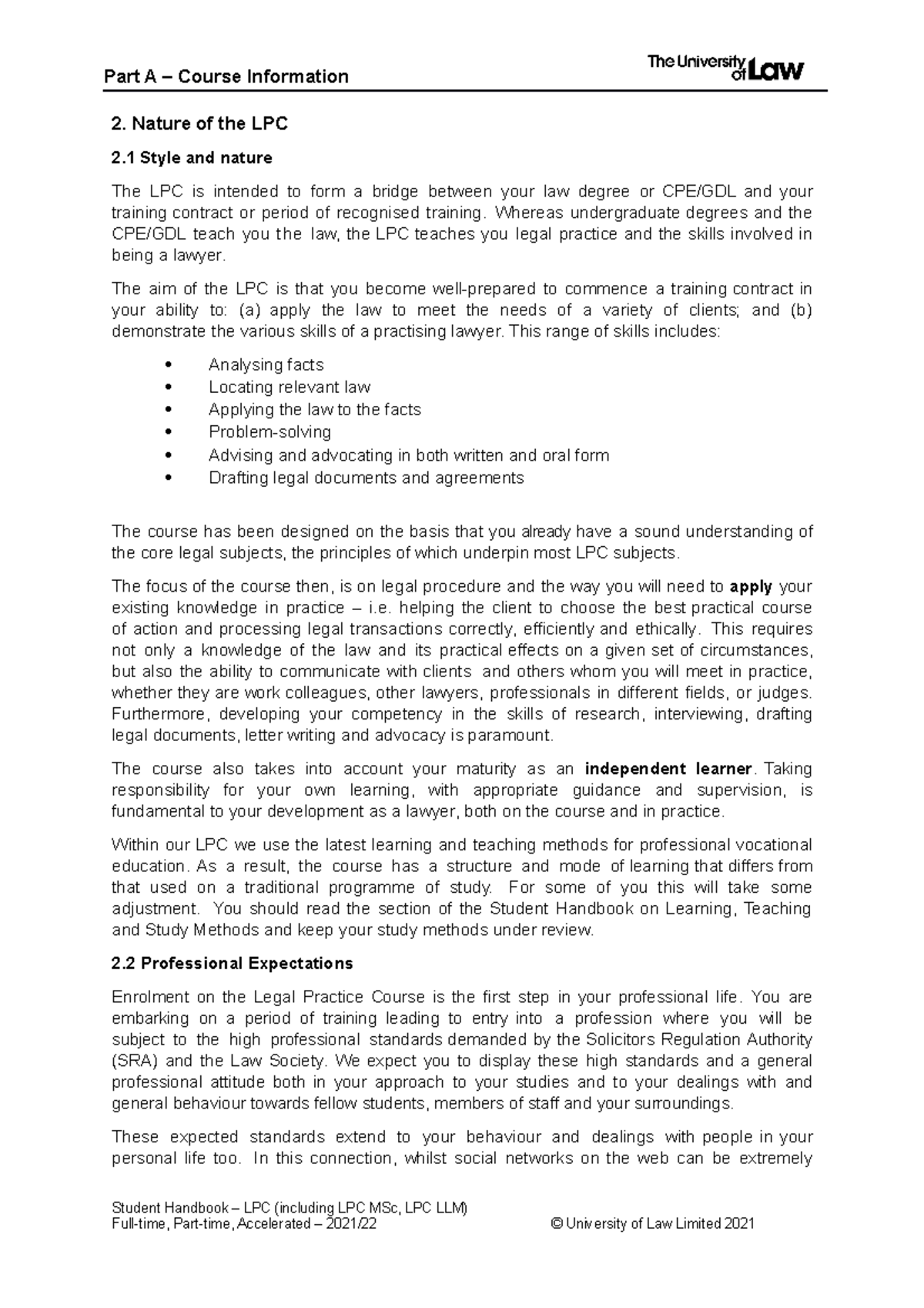 2. Nature of the LPC - LPC course guidance about how to approach the ...