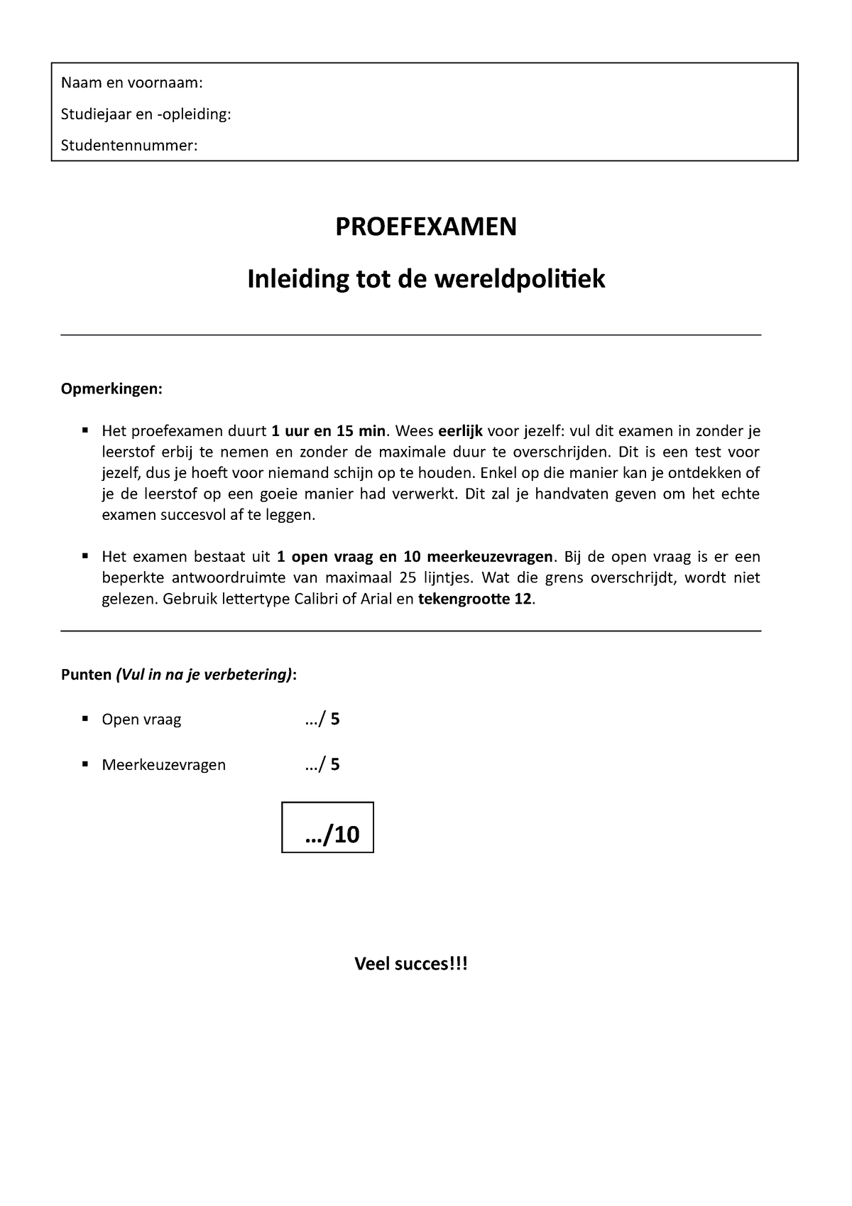 Proefexamen 2023 - Naam En Voornaam: Studiejaar En -opleiding ...