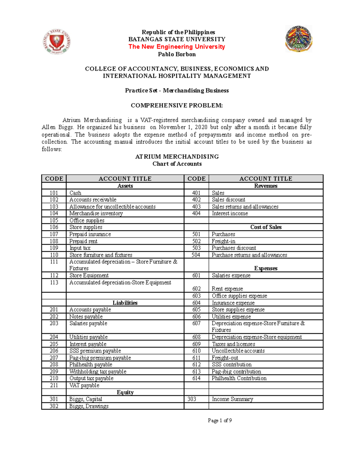 Practice SET Merchandising Business (20222023first Sem) Republic