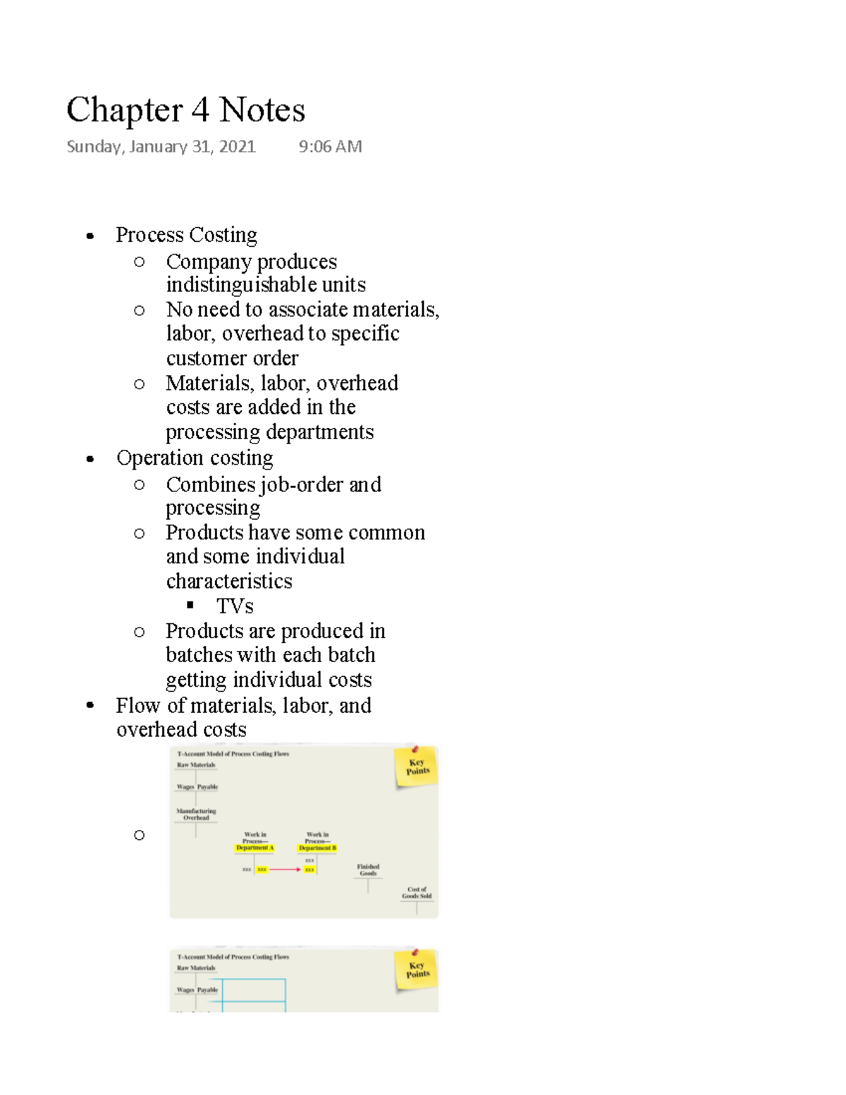 Chapter 4 Notes - Process Costing Company produces indistinguishable ...