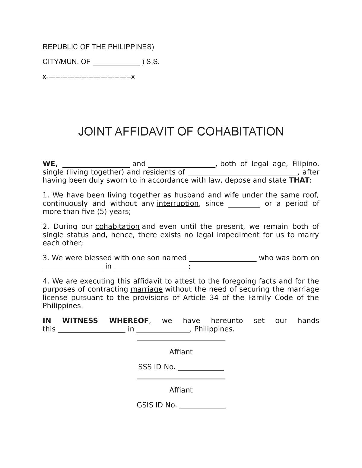 Affidavit Of Cohabitation Sample Philippines 5781