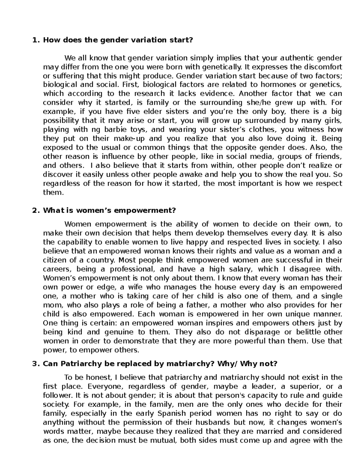 How does the gender variation start - It expresses the discomfort or ...