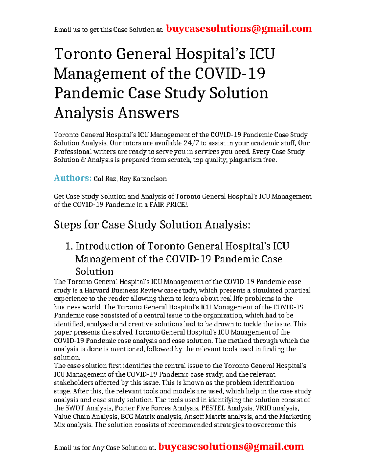 Case Solution Toronto General Hospital’s ICU Management of the Covid-19 ...