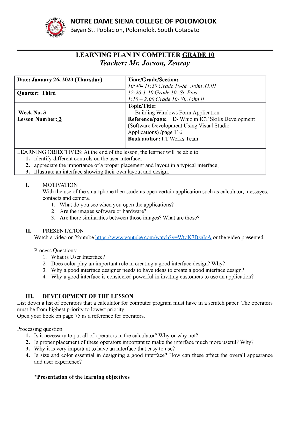 Learning PLAN IN Computer Grade 10 2 - LEARNING PLAN IN COMPUTER GRADE ...