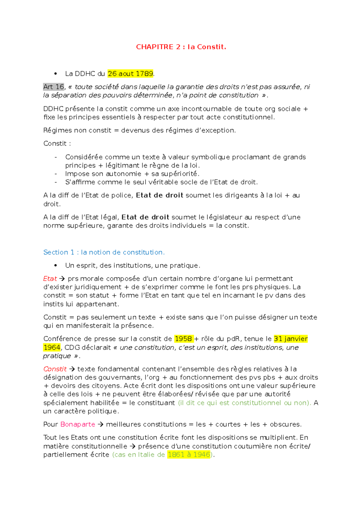 Cours Chapitre 2 - cour prit d'un livre - CHAPITRE 2 : la Constit. La ...