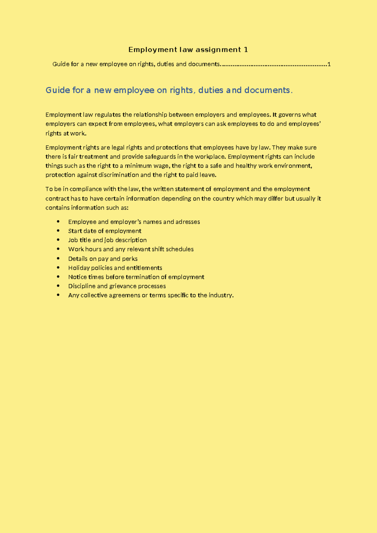 Employment law assignment 1 – Copie – Copie - Employment law assignment ...