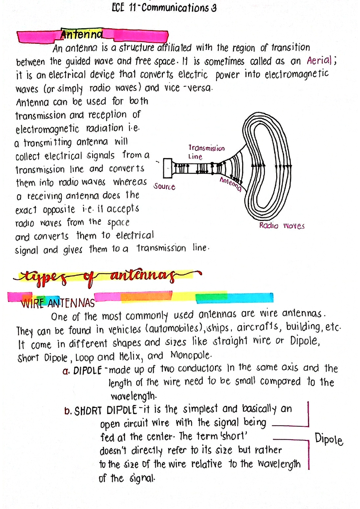 ECE11-Communications 3 Notes (Antenna) - Electronics - Studocu