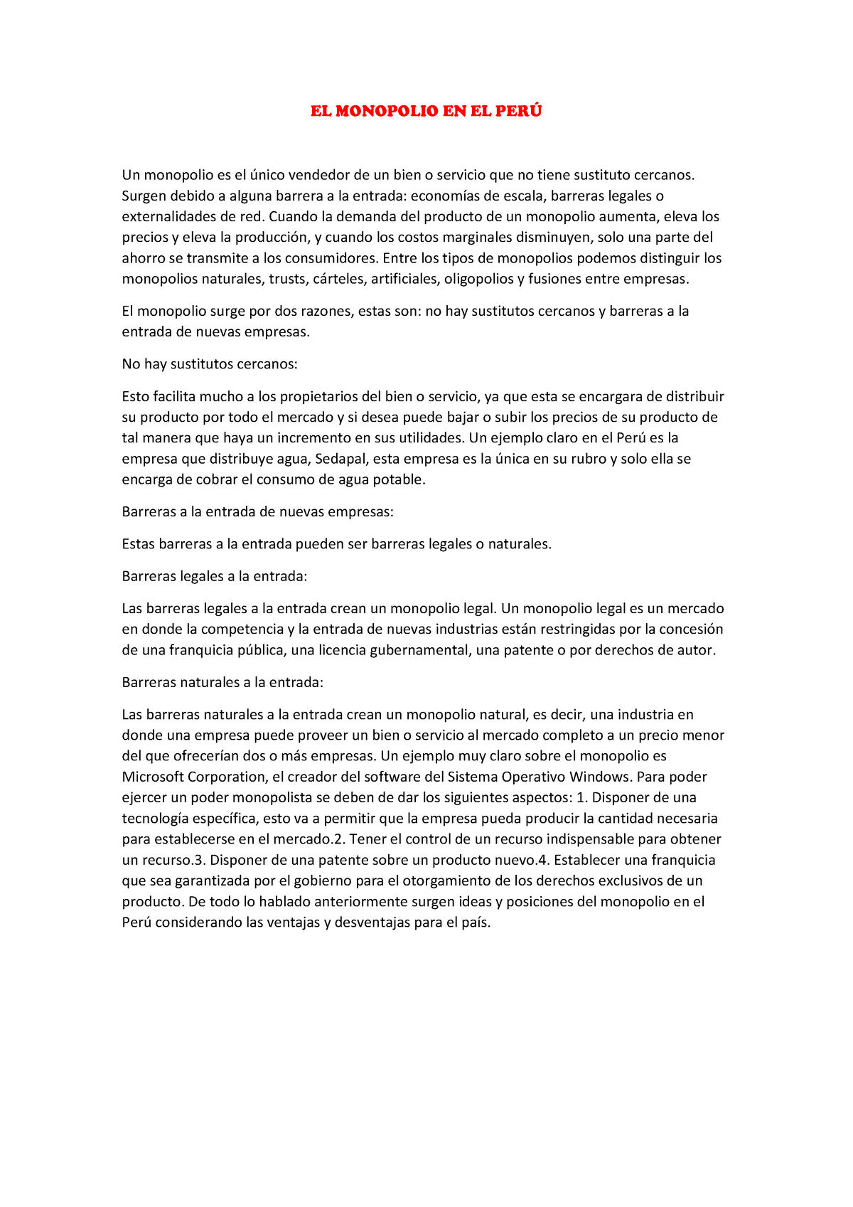 El Monopolio En El Per Espero Te Sirva De Ayuda En Tu Trayecto De