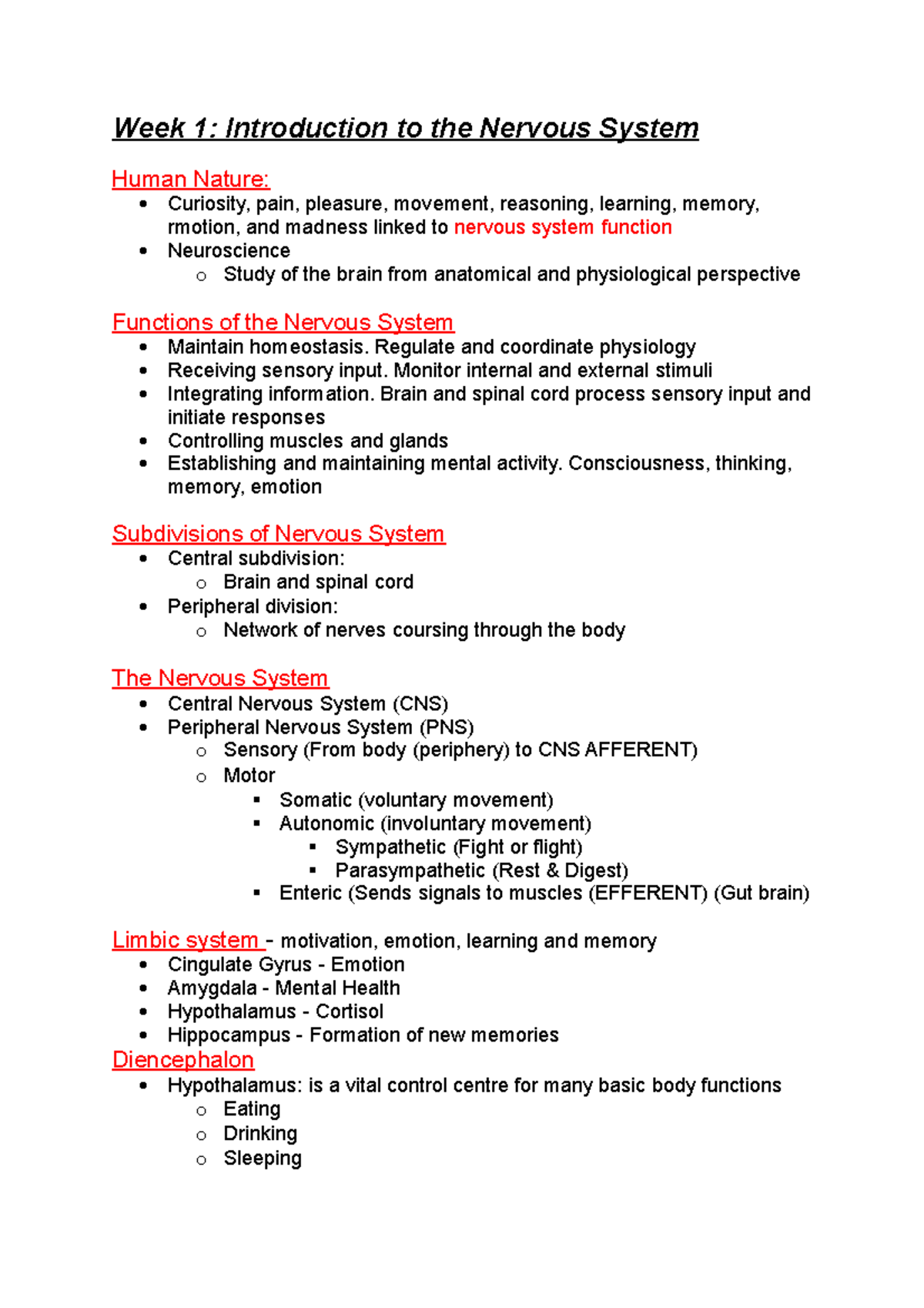 BMS 255 - Week 1-4 Lecture - Week 1: Introduction to the Nervous System ...
