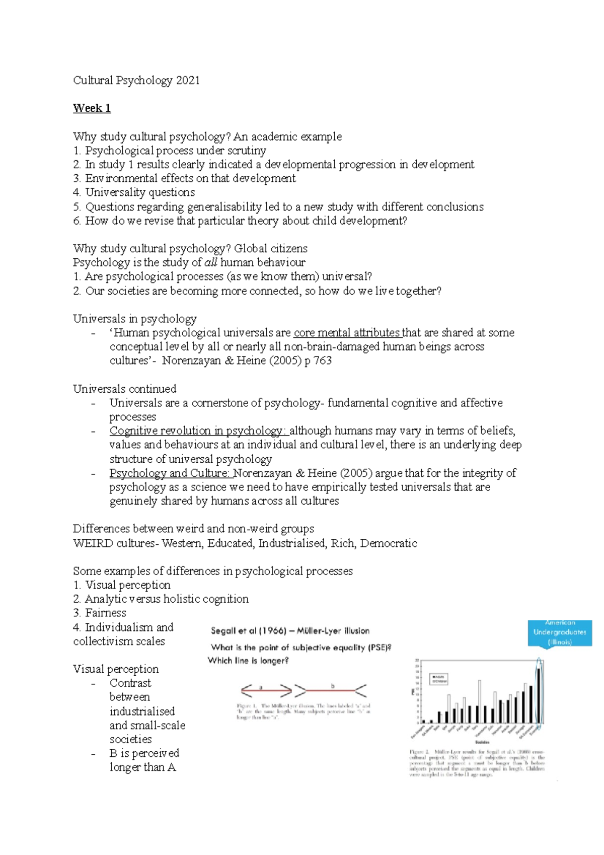 Week 1 - lecture notes for the week - Cultural Psychology 2021 Week 1 ...