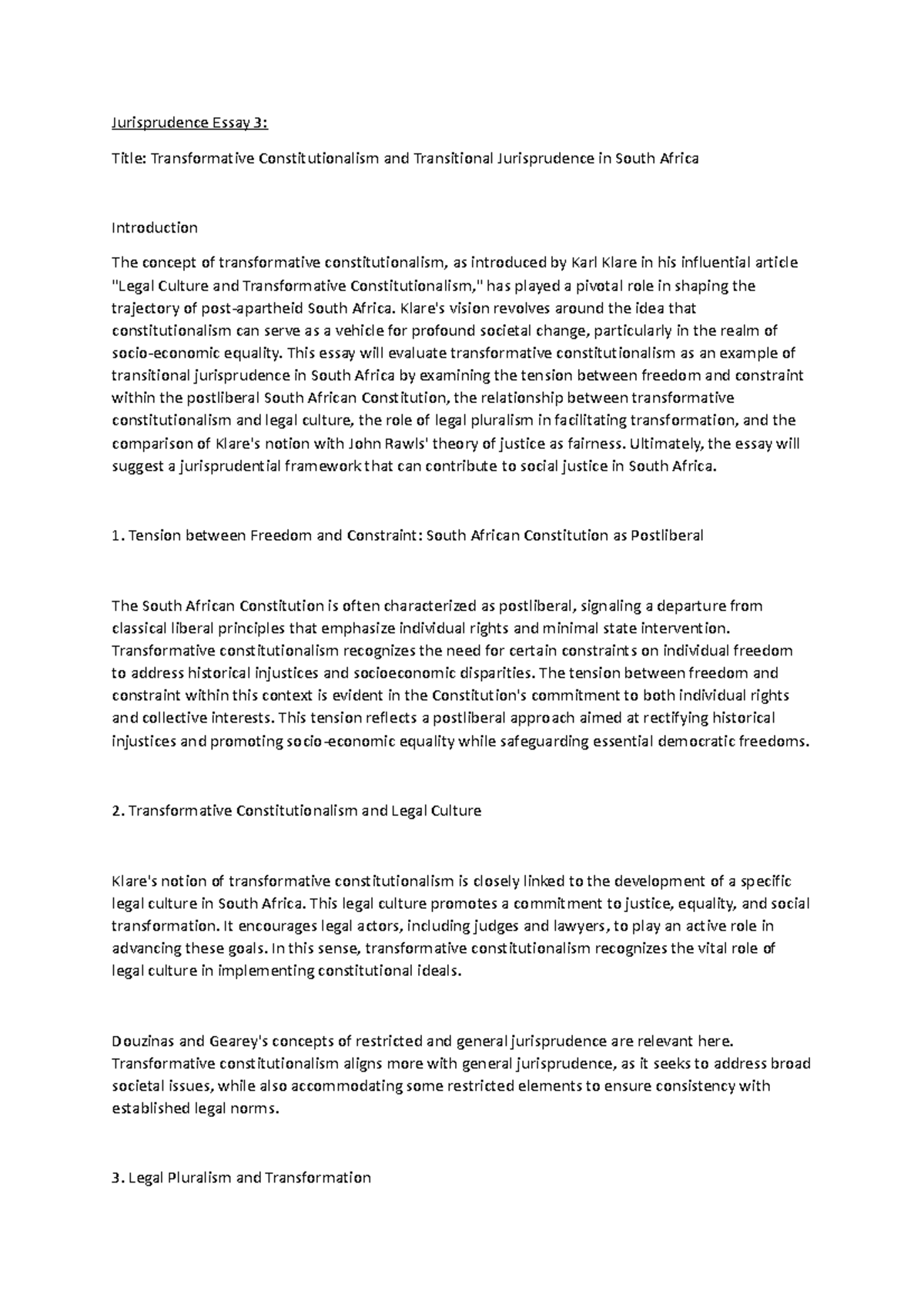 Jurisprudence Essay 4 notes Jurisprudence Essay 3 Title