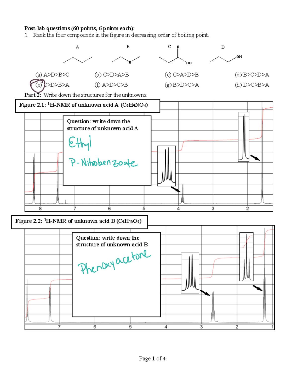 Post Lab 2 distillation Postlab questions (60 points, 6 points each) Rank the four compounds