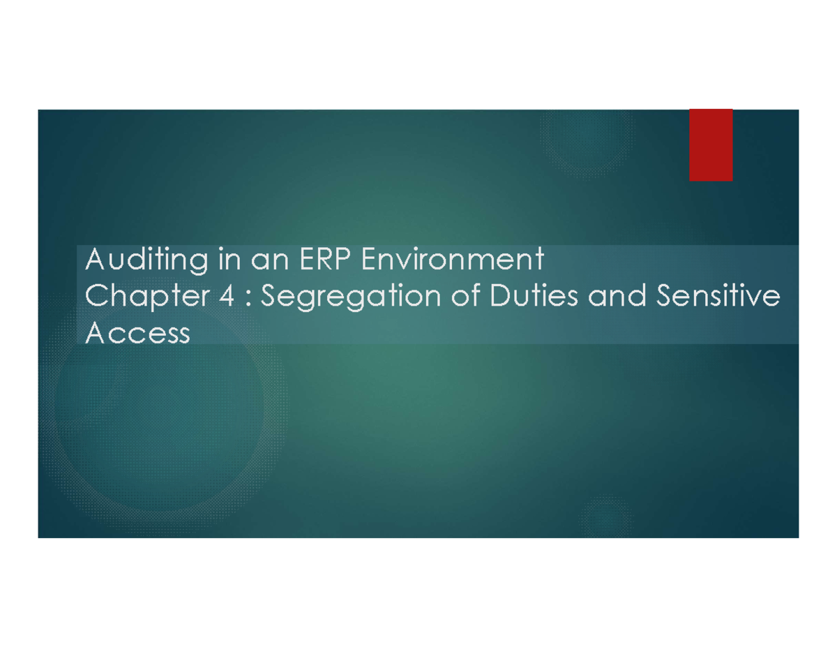 Auditing in ERP Segregation of Duties and Sensitive Access Auditing