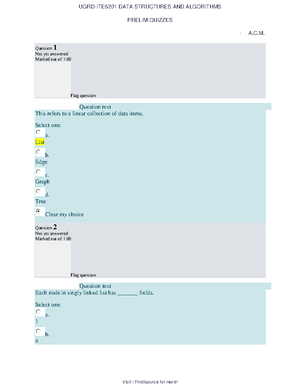 Data Structures And Algorithms (ITE6201) LEC Quiz - Living In The IT ...