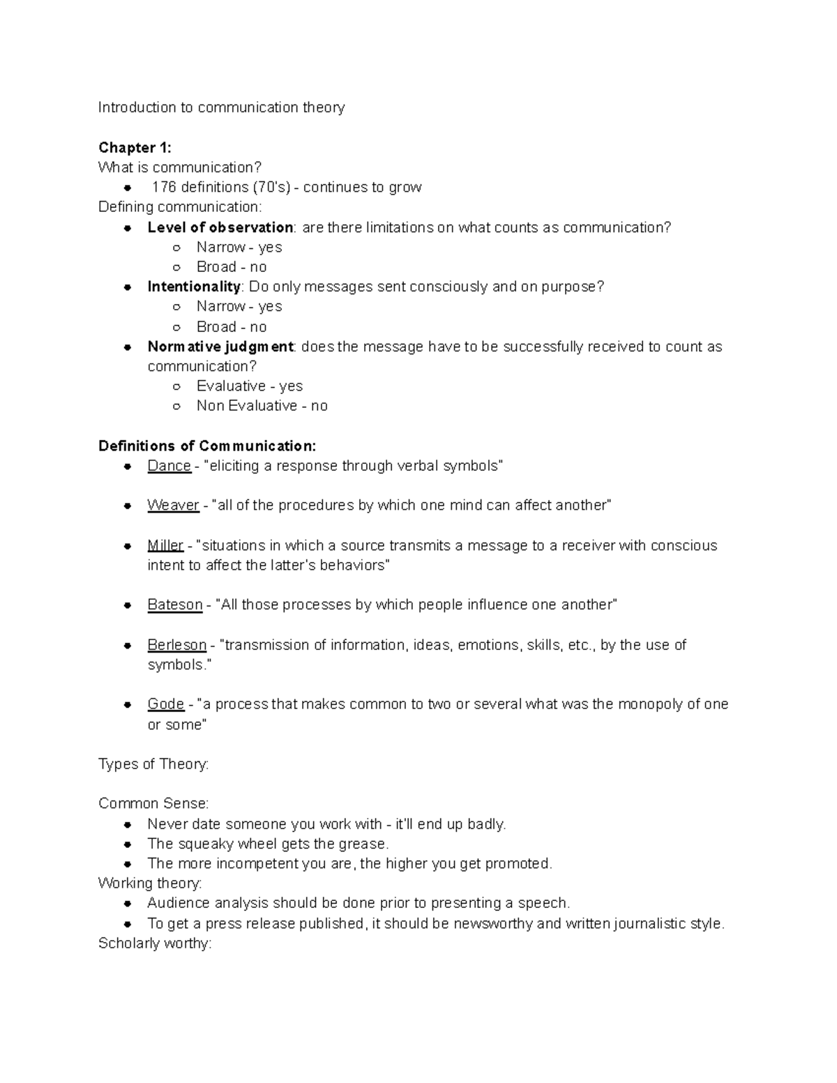 Comm 305 Notes - Introduction To Communication Theory Chapter 1: What ...