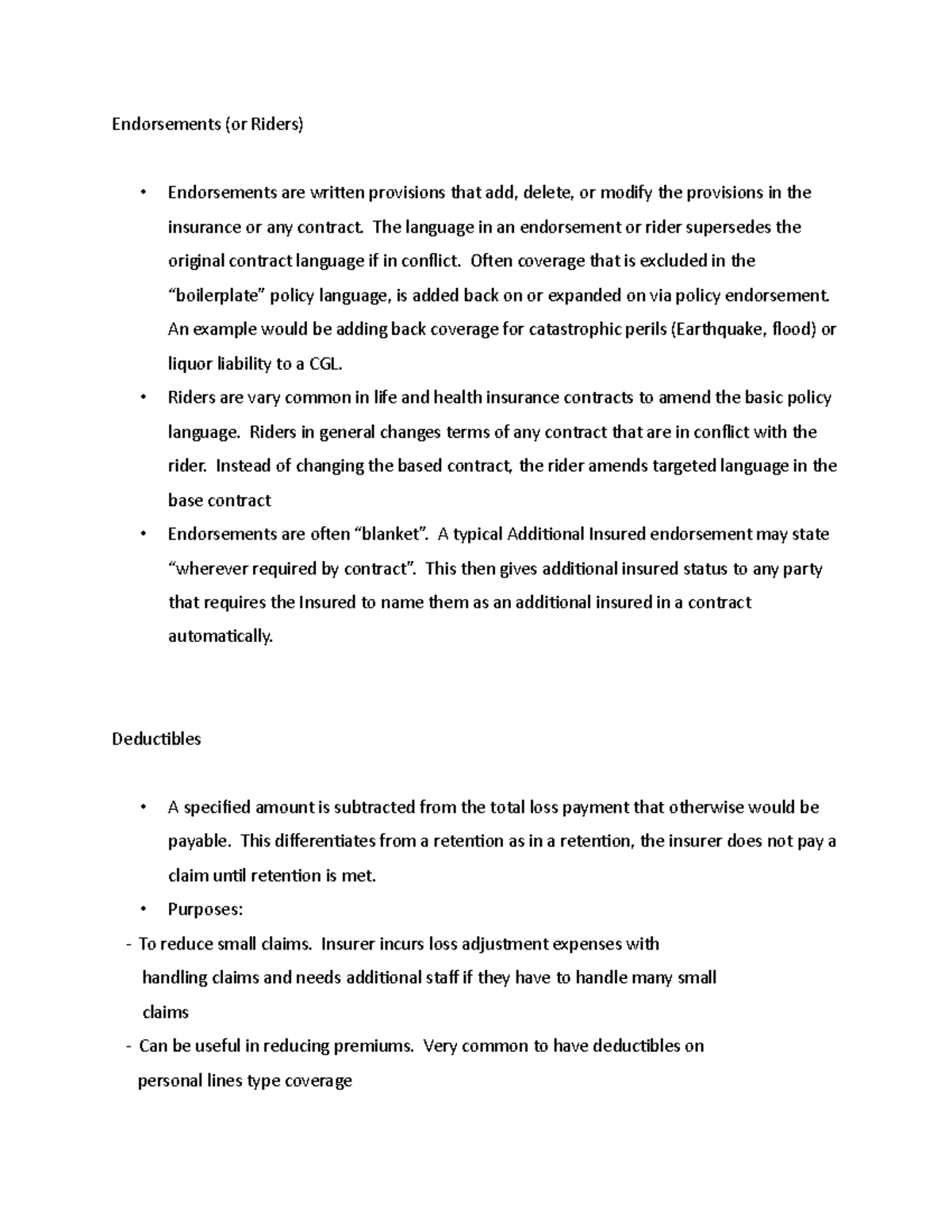 Endorsements Lecture notes 65 Endorsements (or Riders) Endorsements